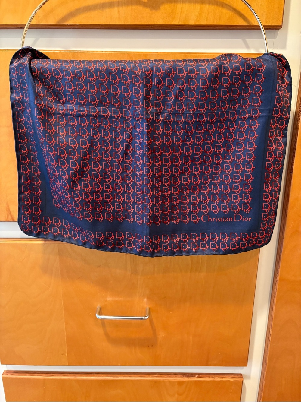 Dior Navy and Red Monogram Silk Scarf Trotter 20”